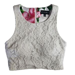 My Michelle Lace Crop Top Size 5 White Floral Lined Sleeveless Dressy Party Top